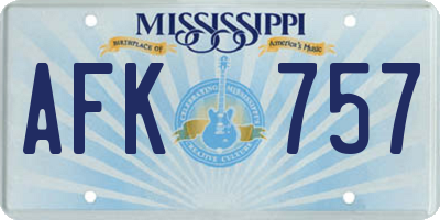 MS license plate AFK757
