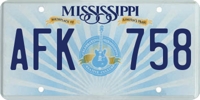 MS license plate AFK758