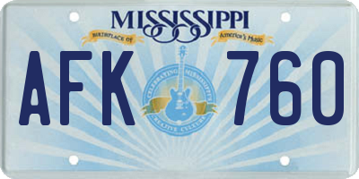 MS license plate AFK760