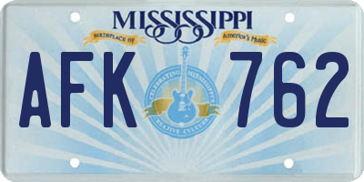 MS license plate AFK762