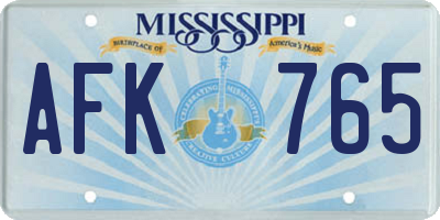 MS license plate AFK765