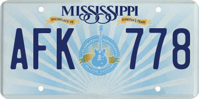 MS license plate AFK778