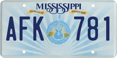 MS license plate AFK781