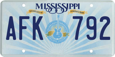 MS license plate AFK792