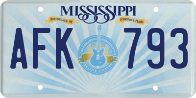 MS license plate AFK793
