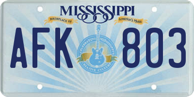 MS license plate AFK803