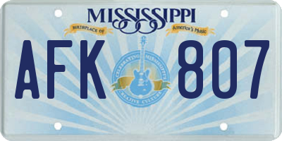 MS license plate AFK807
