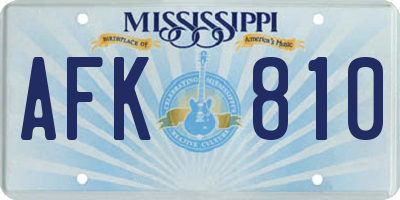 MS license plate AFK810