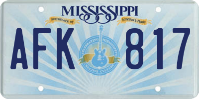 MS license plate AFK817