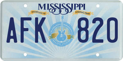 MS license plate AFK820