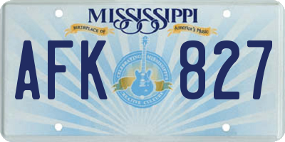 MS license plate AFK827