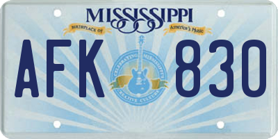MS license plate AFK830