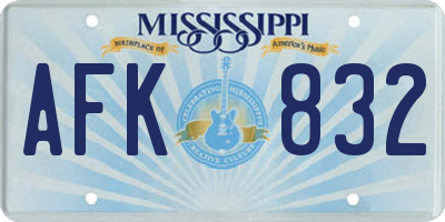 MS license plate AFK832