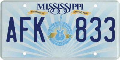 MS license plate AFK833