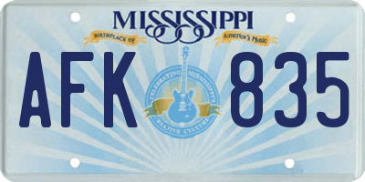MS license plate AFK835