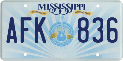 MS license plate AFK836