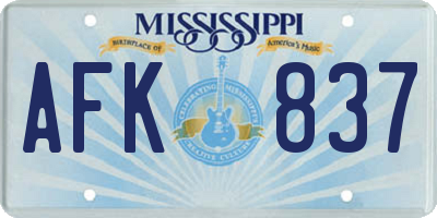 MS license plate AFK837