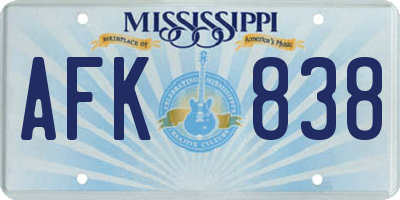 MS license plate AFK838