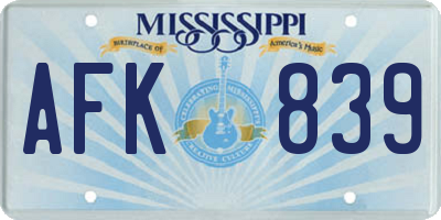 MS license plate AFK839