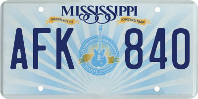 MS license plate AFK840