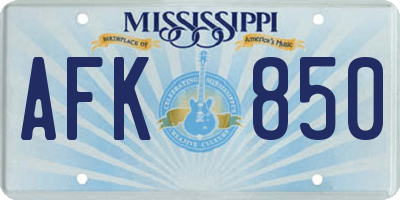 MS license plate AFK850