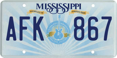 MS license plate AFK867