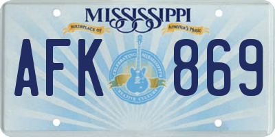 MS license plate AFK869