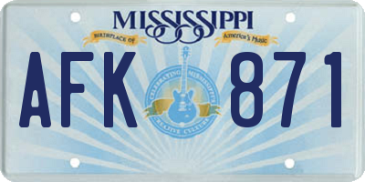 MS license plate AFK871