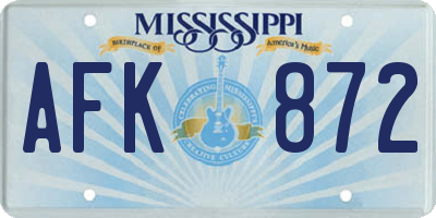 MS license plate AFK872