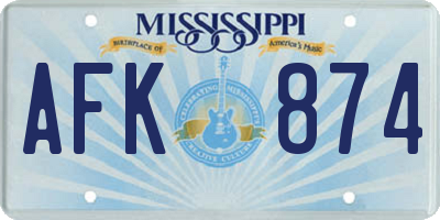 MS license plate AFK874