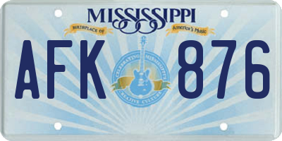 MS license plate AFK876