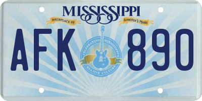 MS license plate AFK890