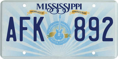 MS license plate AFK892