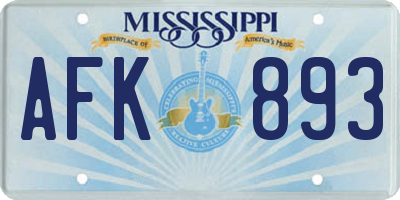 MS license plate AFK893