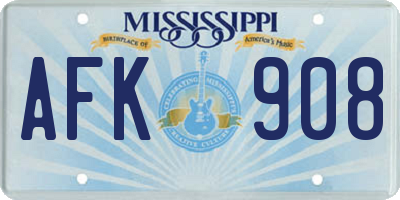 MS license plate AFK908