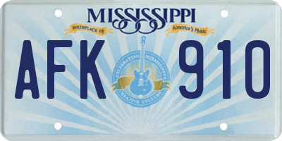 MS license plate AFK910
