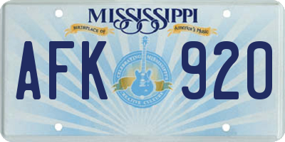 MS license plate AFK920