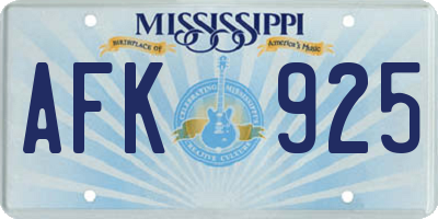 MS license plate AFK925