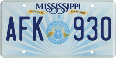 MS license plate AFK930