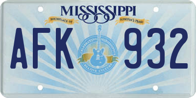 MS license plate AFK932
