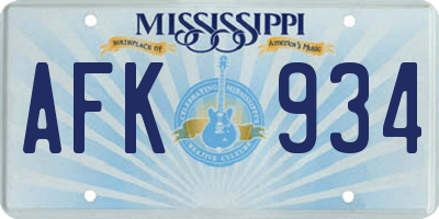 MS license plate AFK934