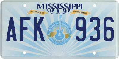 MS license plate AFK936