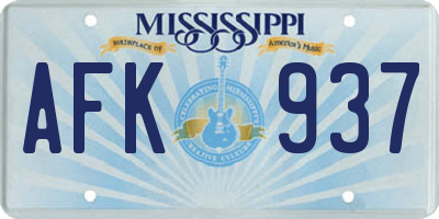 MS license plate AFK937