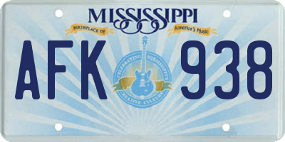 MS license plate AFK938