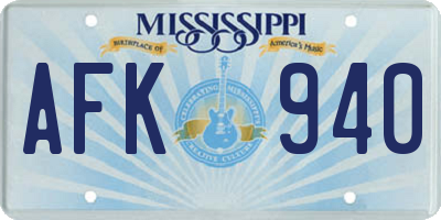 MS license plate AFK940