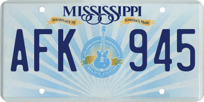 MS license plate AFK945