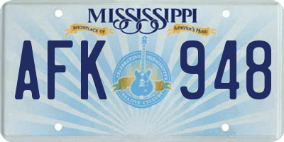MS license plate AFK948
