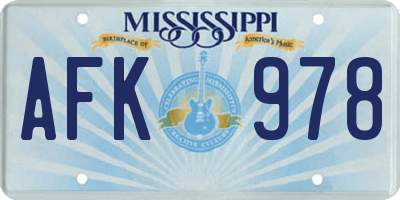 MS license plate AFK978