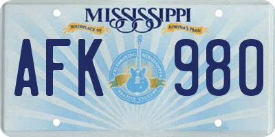 MS license plate AFK980