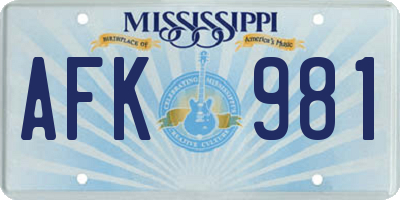 MS license plate AFK981